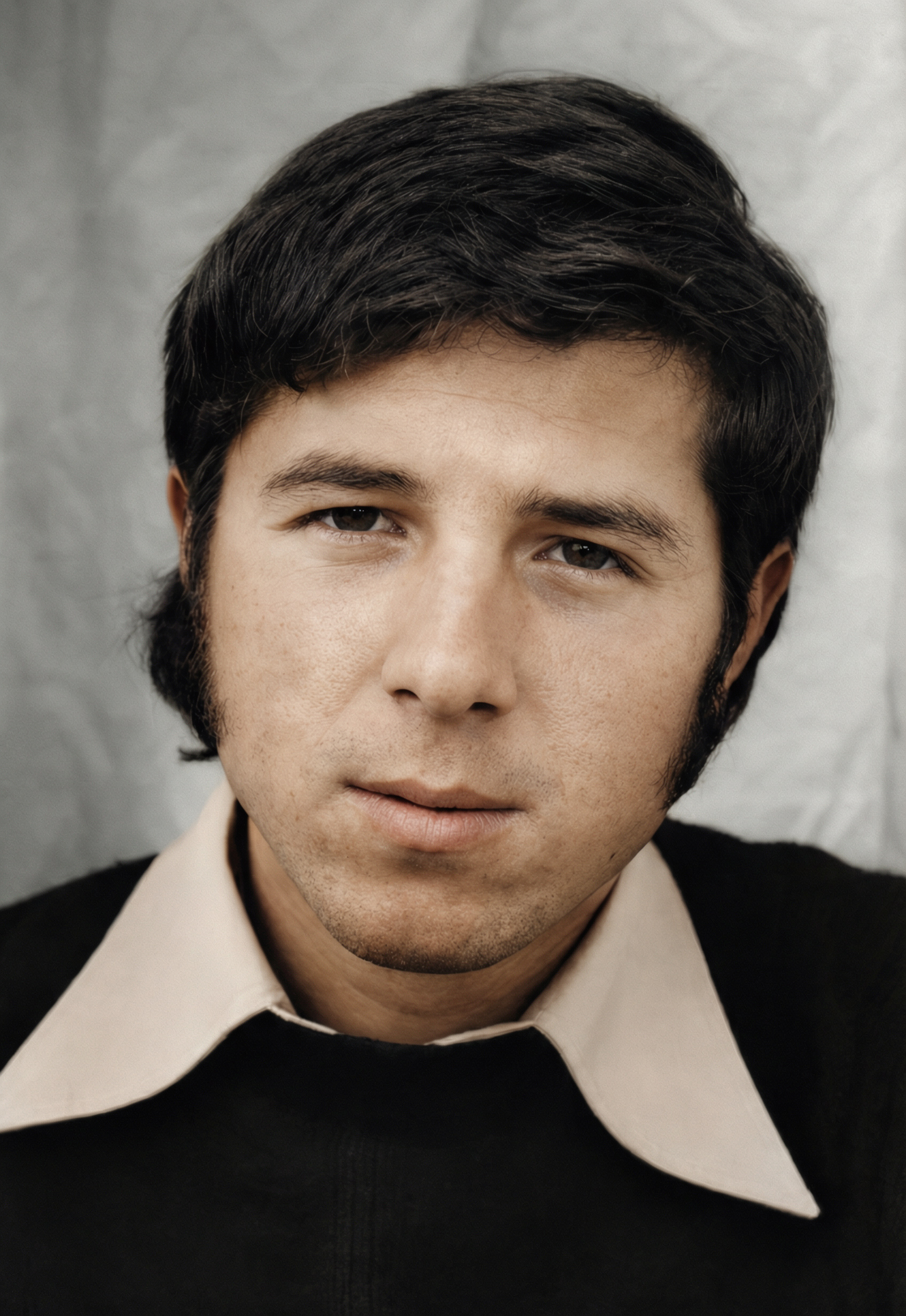 The same photograph restored and colorized — visible skin texture, warm tones, original character preserved
